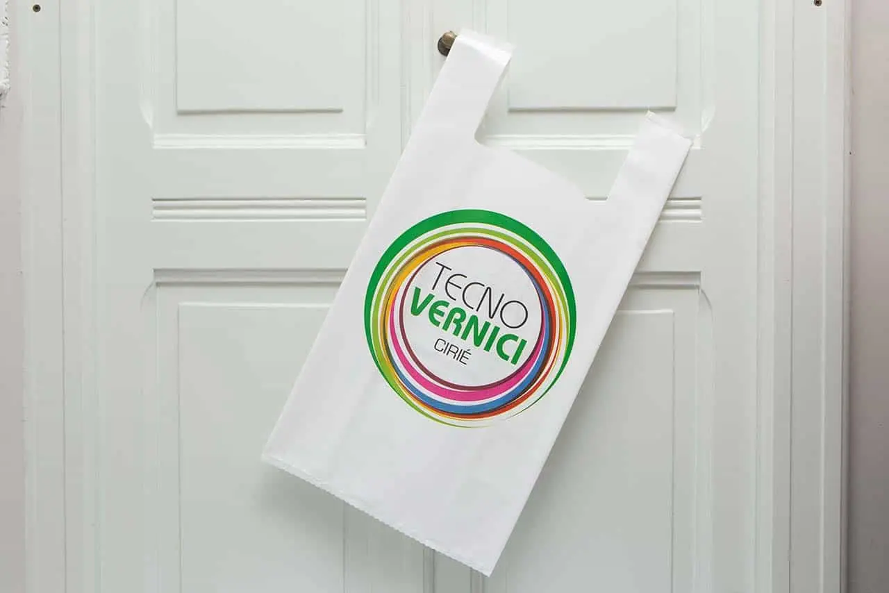 Shopping bag plastica, modello Corallo, personalizzata "Tecno vernici Ciriè" | PG Plast | Produzione shopper, shopping bags, borse personalizzate per negozi e boutique